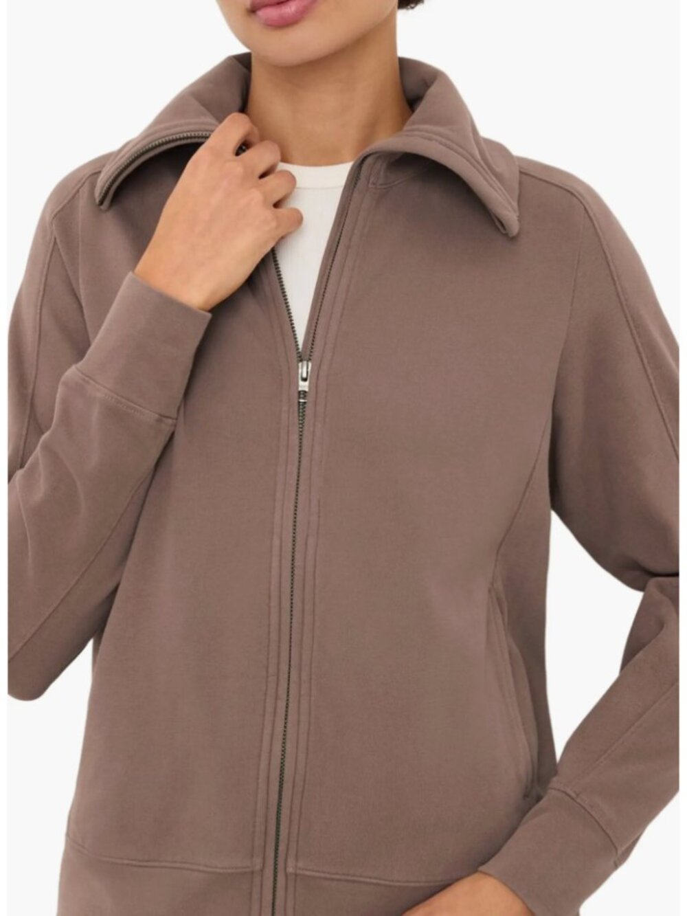 Pact Organic Cotton CloudKnit Zip Jacket in Deep Taupe